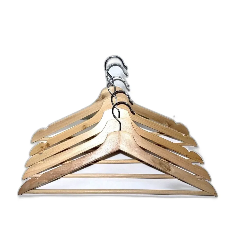 Natural Maple Wood Hangers 5 Pack Closet Clothing Storage Organizer